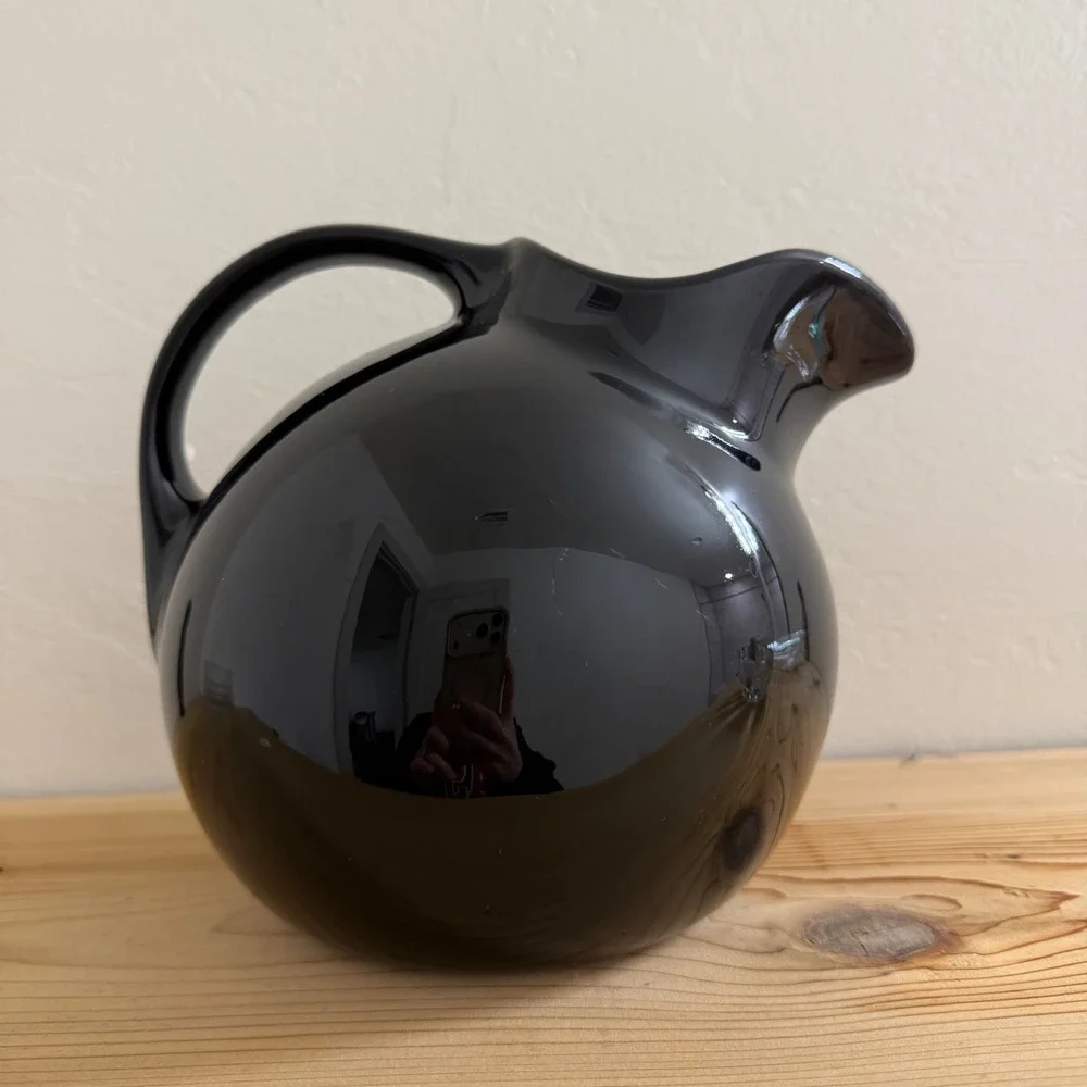 Vintage Hall China 633 Black Ball Water Pitcher‎ Art Deco Ceramic Mid Century